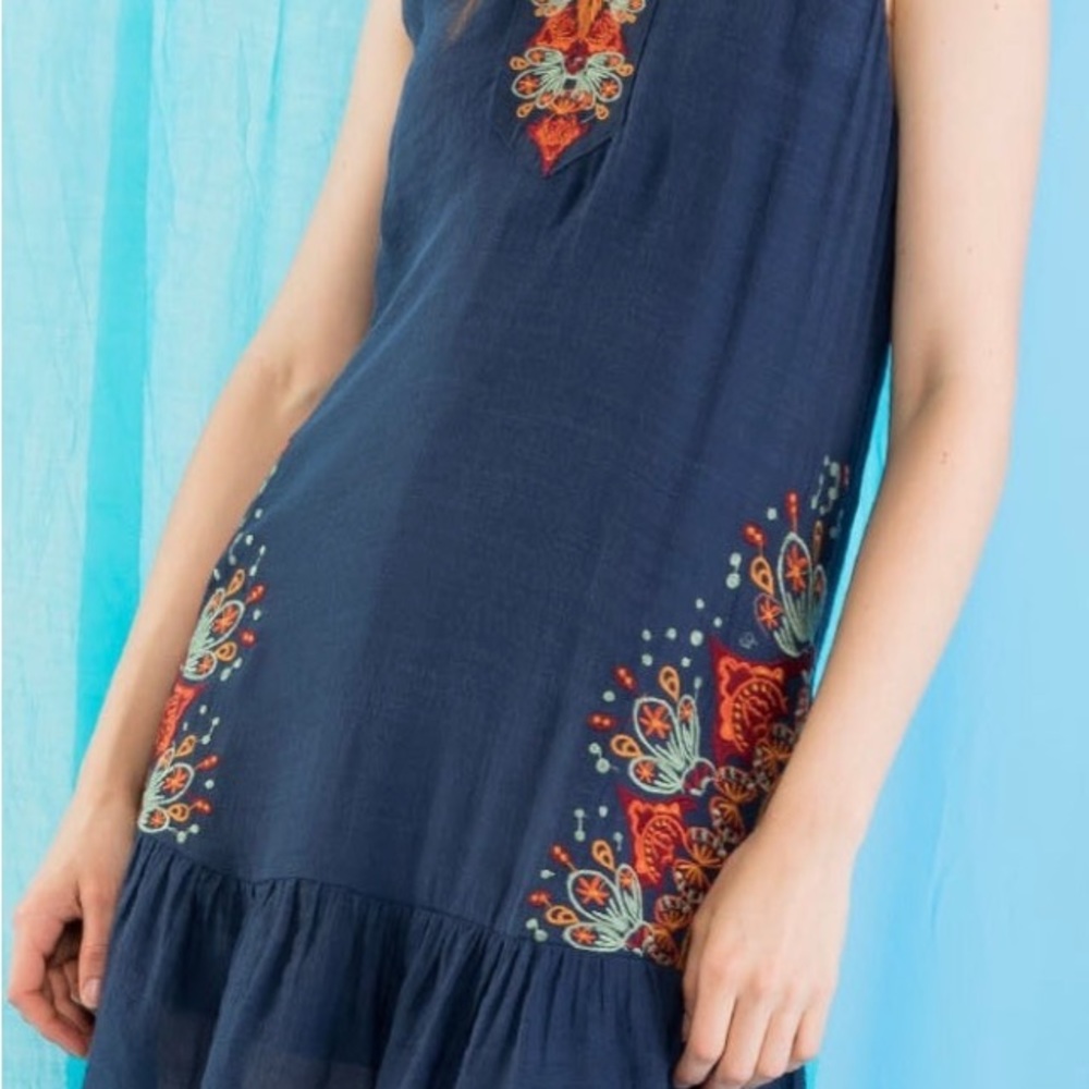 V-Neck Halter Embroidered Dress